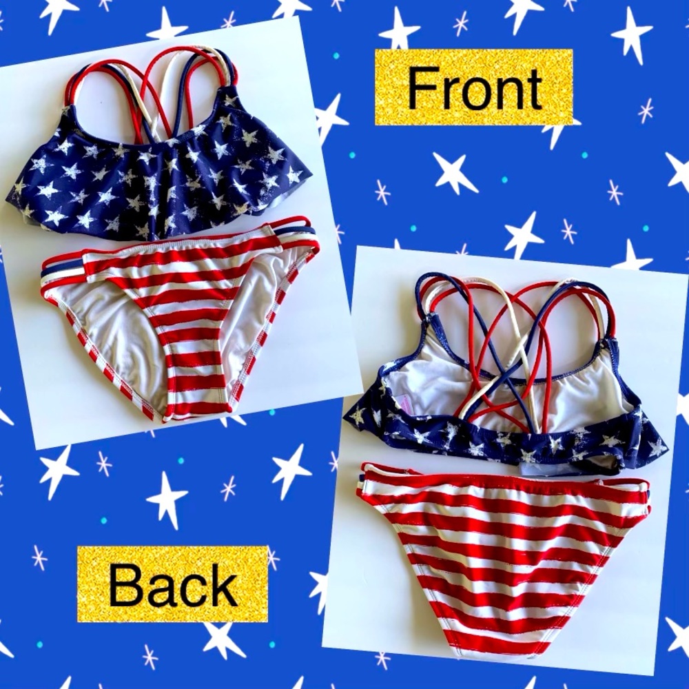 Juniors Size Small Festive Star Spangled Bikini Swim Suit Two Piece